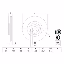 Disco freno BOSCH 0 986 479 C90 anteriore, ventilato, altamente carbonizzato, 1 Pezzo - Vista aggiuntiva 4