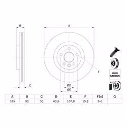 Disco freno BOSCH 0 986 479 D79 anteriore, ventilato, altamente carbonizzato, 1 Pezzo - Vista aggiuntiva 5