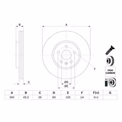 Disco freno BOSCH 0 986 479 D93 anteriore, ventilato, altamente carbonizzato, 1 Pezzo - Vista aggiuntiva 6