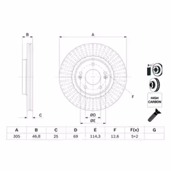 Disco freno BOSCH 0 986 479 E42 anteriore, ventilato, altamente carbonizzato, 1 Pezzo - Vista aggiuntiva 7