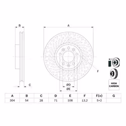 Disco freno BOSCH 0 986 479 E52 anteriore, ventilato, altamente carbonizzato, 1 Pezzo - Vista aggiuntiva 4