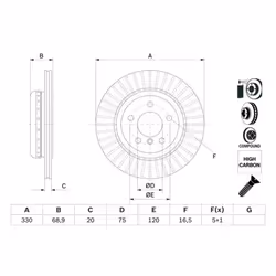 Disco freno BOSCH 0 986 479 E04 posteriore, ventilato, altamente carbonizzato, 1 Pezzo - Vista aggiuntiva 5