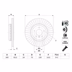 Disco freno BOSCH 0 986 479 E13 posteriore, ventilato, altamente carbonizzato, 1 Pezzo - Vista aggiuntiva 5