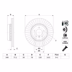 Disco freno BOSCH 0 986 479 E14 anteriore, ventilato, altamente carbonizzato, 1 Pezzo - Vista aggiuntiva 5
