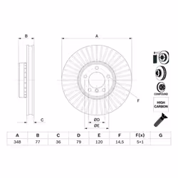 Disco freno BOSCH 0 986 479 E20 anteriore, ventilato, altamente carbonizzato, 1 Pezzo - Vista aggiuntiva 4
