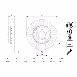 Disco freno BOSCH 0 986 479 E24 anteriore, ventilato, altamente carbonizzato, 1 Pezzo - Vista aggiuntiva 4