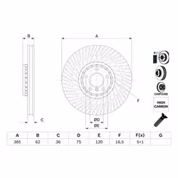 Disco freno BOSCH 0 986 479 E26 anteriore, ventilato, altamente carbonizzato, 1 Pezzo - Vista aggiuntiva 4