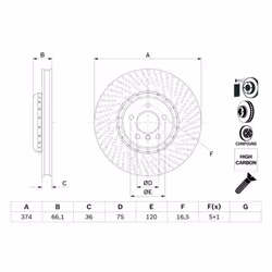 Disco freno BOSCH 0 986 479 E27 anteriore, ventilato, altamente carbonizzato, 1 Pezzo - Vista aggiuntiva 5