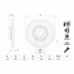Disco freno BOSCH 0 986 479 E30 anteriore, ventilato, altamente carbonizzato, 1 Pezzo - Vista aggiuntiva 4