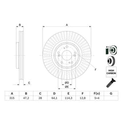 Disco freno BOSCH 0 986 479 F12 anteriore, ventilato, altamente carbonizzato, 1 Pezzo