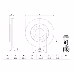 Disco freno BOSCH 0 986 479 E93 anteriore, ventilato, altamente carbonizzato, 1 Pezzo