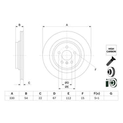Disco freno BOSCH 0 986 479 E97 posteriore, ventilato, altamente carbonizzato, 1 Pezzo