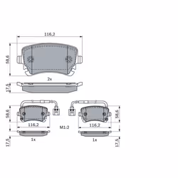 Altezza [mm]: 58,6. Asse di sviluppo: Posteriore. Indice: 0 986 424 057. Larghezza [mm]: 116,2. Materiale: Low-Metallic. Nume ...