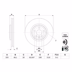 Disco freno BOSCH 0 986 479 G32 anteriore, ventilato, altamente carbonizzato, 1 Pezzo