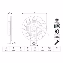 Disco freno BOSCH 0 986 479 G12 posteriore, ventilato, altamente carbonizzato, 1 Pezzo