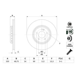 Disco freno BOSCH 0 986 479 G39 posteriore, ventilato, altamente carbonizzato, 1 Pezzo