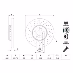 Disco freno BOSCH 0 986 479 G40 anteriore, ventilato, altamente carbonizzato, 1 Pezzo