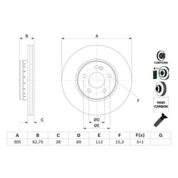 Disco freno BOSCH 0 986 479 G41 anteriore, ventilato, altamente carbonizzato, 1 Pezzo