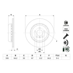 Disco freno BOSCH 0 986 479 G15 posteriore, ventilato, altamente carbonizzato, 1 Pezzo