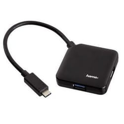 Hama Hub USB 3.0 Type C da tavolo, 4 porte, cavo integrato, nero, blister