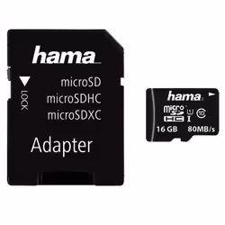 Hama microSDHC 16GB, 16 GB, MicroSDHC, Classe 10, UHS-I, 80 MB/s, Nero