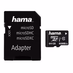 Hama microSDXC 64GB, 64 GB, MicroSDXC, Classe 10, UHS-I, 80 MB/s, Nero