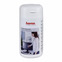 Hama Confezione 100 salviette umidificate per pulizia schermi TFT/LCD, Tessuto felpato, Bianco, 120 mm, 140 mm, 100 pz