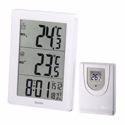 Hama EWS-3000, Bianco, Termometro da interno, Termometro da esterno, Batteria