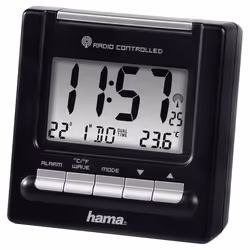 Hama Orologio sveglia da viaggio "RC200", nera, Sveglia digitale, Nero, Blu, AAA Micro, 80 mm, 77 mm
