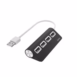 Hama Hub USB 2.0 da tavolo, 4 porte, cavo integrato, nero, USB 2.0, USB 2.0, 480 Mbit/s, Nero, 0,15 m, USB