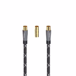Hama Cavo antenna M/F con adattatore M/M, 1,5 metri, 120 dB, TPE, connettori dorati, ferrite, nero