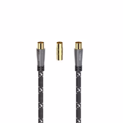 Hama Cavo antenna M/F con adattatore M/M, 3 metri, 120 dB, TPE, connettori dorati, ferrite, nero, 3 m, Nero, Bianco