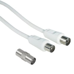 Hama Cavo antenna M/F con adattatore M/M, 3 metri, 75 dB, bianco