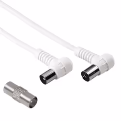 Hama Cavo antenna 90° M/F con adattatore M/M, 1,5 metri, 75 dB, bianco, 1,5 m, Coassiale, Coassiale, Bianco