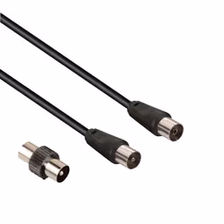Hama Cavo antenna M/F con adattatore M/M, 1,5 metri, 75 dB, nero, 1,5 m, Nero
