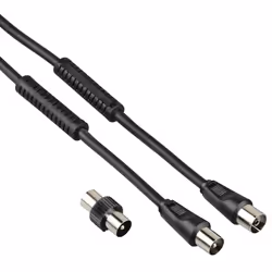 Hama Cavo antenna M/F con adattatore M/M, 1,5 metri, 85 dB, ferrite, nero, 1,5 m, Coassiale, Coassiale, Nero
