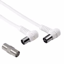 Hama Cavo antenna 90° M/F con adattatore M/M, 3 metri, 75 dB, bianco, 3 m, Coassiale, Coassiale, Bianco