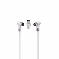 Hama Cavo antenna 90° M/F con adattatore M/M, 3 metri, 75 dB, bianco