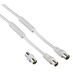 Hama Cavo antenna M/F con adattatore M/M, 5 metri, 85 dB, ferrite, bianco