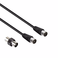 Hama Cavo antenna M/F con adattatore M/M, 3 metri, 75 dB, nero, 3 m, Coassiale, Coassiale, Nero