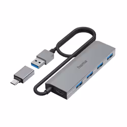 Hama 00200138, USB 3.2 Gen 1 (3.1 Gen 1) Type-A + Type-C, USB 3.2 Gen 1 (3.1 Gen 1) Type-A, 5000 Mbit/s, Antracite, Grigio, 1 ...