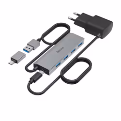 Hama 00200138 hub di interfaccia USB 3.2 Gen 1 (3.1 Gen 1) Type-A + Type-C 5000 Mbit/s Antracite, Grigio
