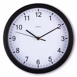 Hama Elba, Parete, Orologio al quarzo, Rotondo, Nero, Bianco, Plastica, Vetro