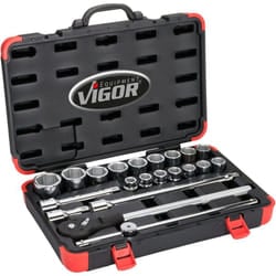 Vigor - Socket set ∙ V2318N ∙ Attacco quadro, cavo, 3/4 di pollice (20 mm) ∙ Profilo esagonale esterno ∙ 19 – 50 ∙ Numero utensili: 21