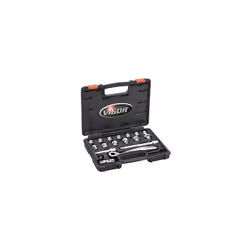 Set di chiavi a bussola extra piatte V6, 3/8 di pollice, 18 pezzi. Fornitura = montato. Peso = 1.3 kg. Apertura chiave in pol ...