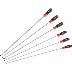 Working in areas with restricted access Hanging hole in handle 6-point handle design prevents the screwdriver from rolling aw ...