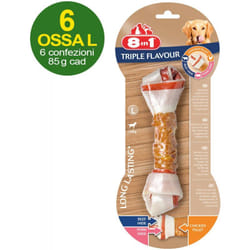 8in1 - 6 Ossa Triple Flavour taglia l con triplo gusto pollo, manzo e maiale - offerta risparmio 6 confezioni da 1 osso cad