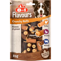 TETRA 8in1 Flavours Crunchy Rolls 85gr Snack-premio con petto di pollo, petto d'anatra o gustosa carne di manzo; Per cani di  ...