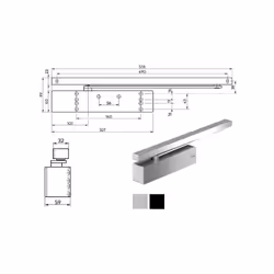 Corpo monoblocco acciaio - Custodia ABS Con guidadi scorrimento Regolazione forza chiusura EN 1/6 Regolazione velocita' e rit ...