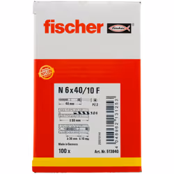 Fischer 513840 ancoraggio a vite e tassello 100 pz Kit di viti e tasselli a muro 40 mm - Vista aggiuntiva 4